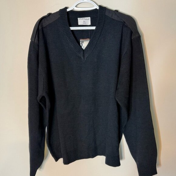 TUFFWEAR New Mens Knit Military Sweater Button Epaulets Shoulders Elbows Navy - Picture 8 of 13